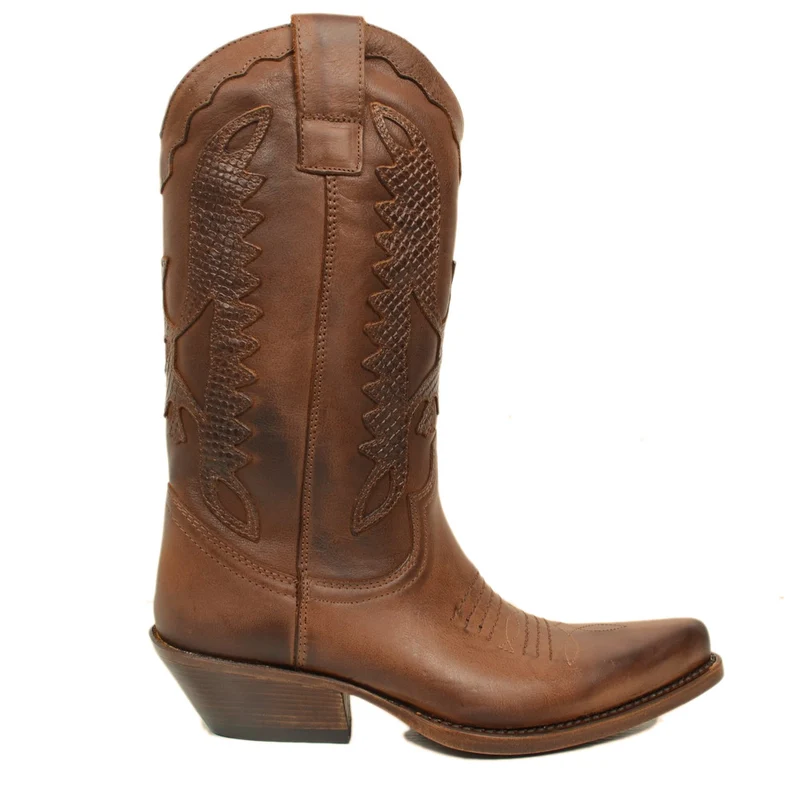 Texani Donna in Pelle Castagno Ricamati con Aquila Made in Italy