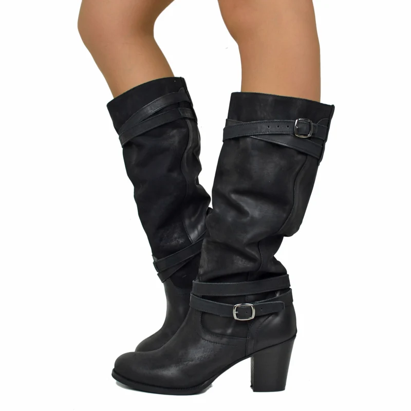 Stivali Donna in Vera Pelle Nabuk Neri Made in Italy
