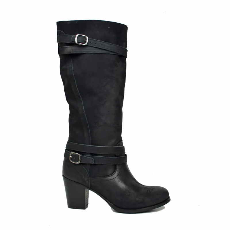 Stivali Donna in Vera Pelle Nabuk Neri Made in Italy