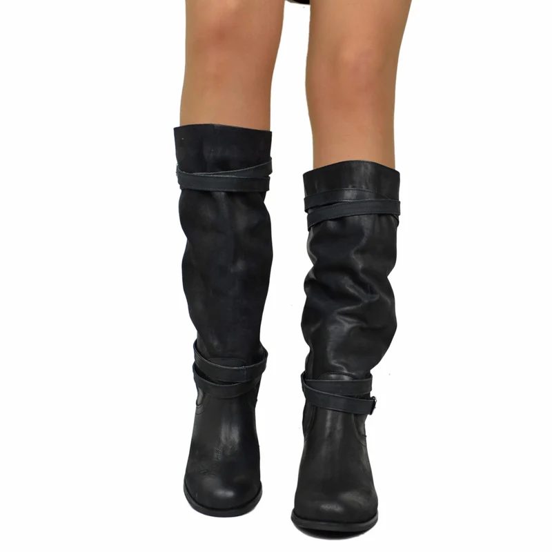 Stivali Donna in Vera Pelle Nabuk Neri Made in Italy