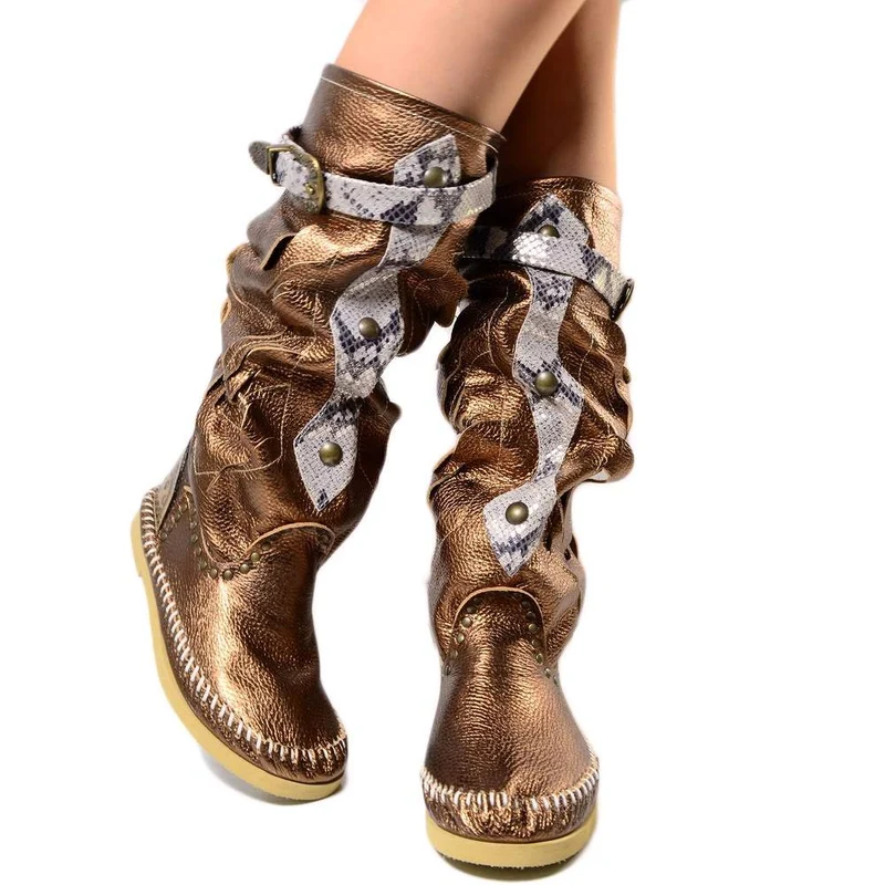 Indianini Ibiza Boho Vera Pelle Bronzo e Pitone Made in Italy