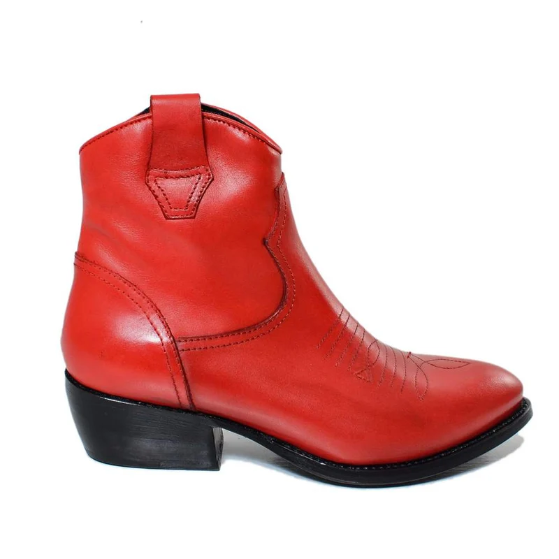 Stivaletti Texani Donna in Pelle Vintage Rossi Made in Italy