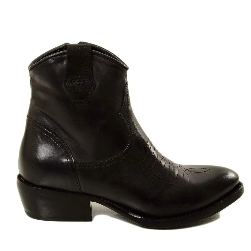 Stivaletti Texani Donna in Pelle Vintage Neri Made in Italy