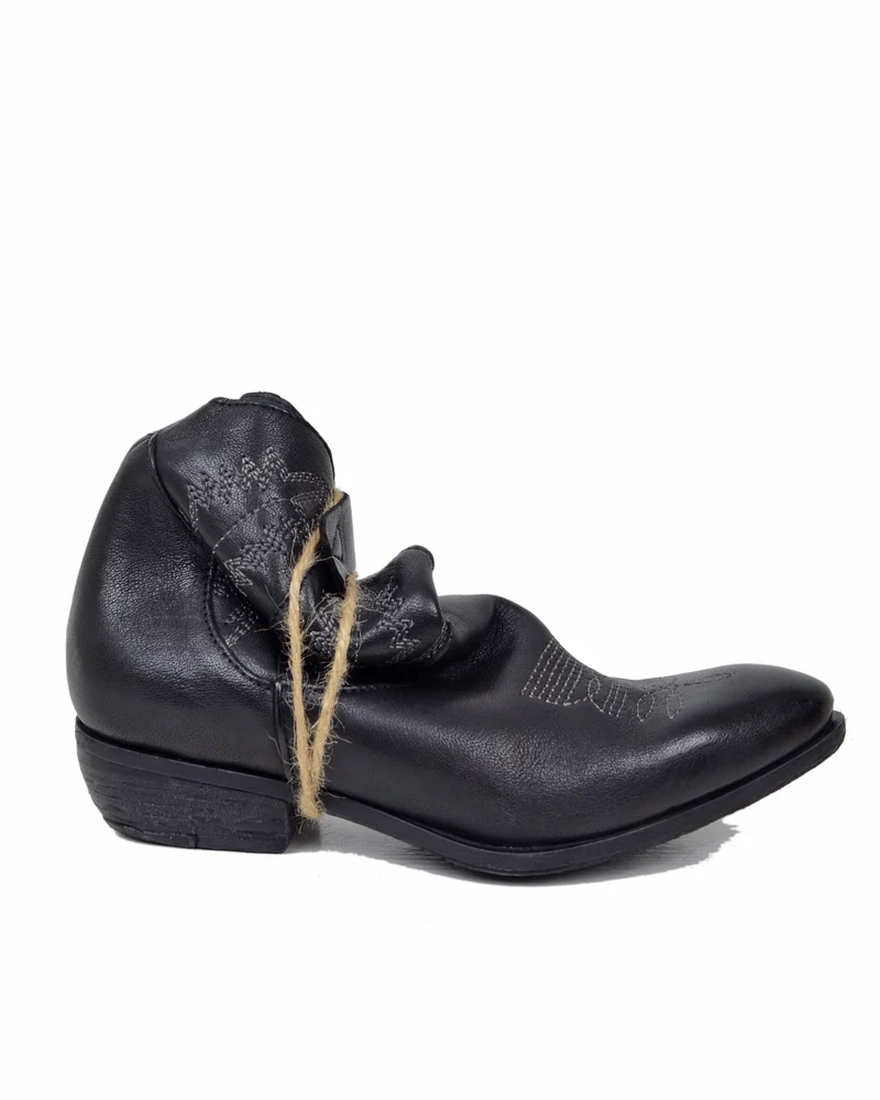 Stivaletti Texani in Vera Pelle Nero Effetto Used Made in Italy