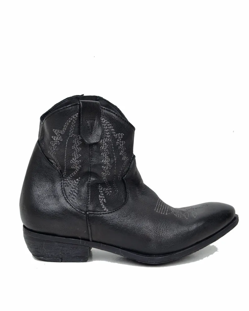 Stivaletti Texani in Vera Pelle Nero Effetto Used Made in Italy