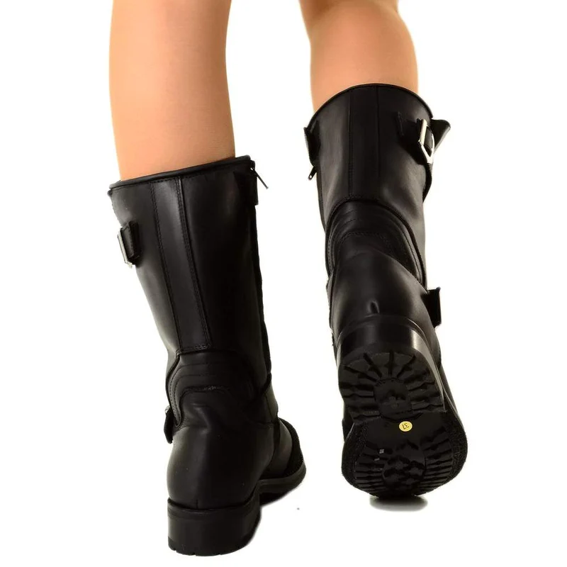 Stivali Biker Boots Waterproof con fondo Vibram in Pelle Nera