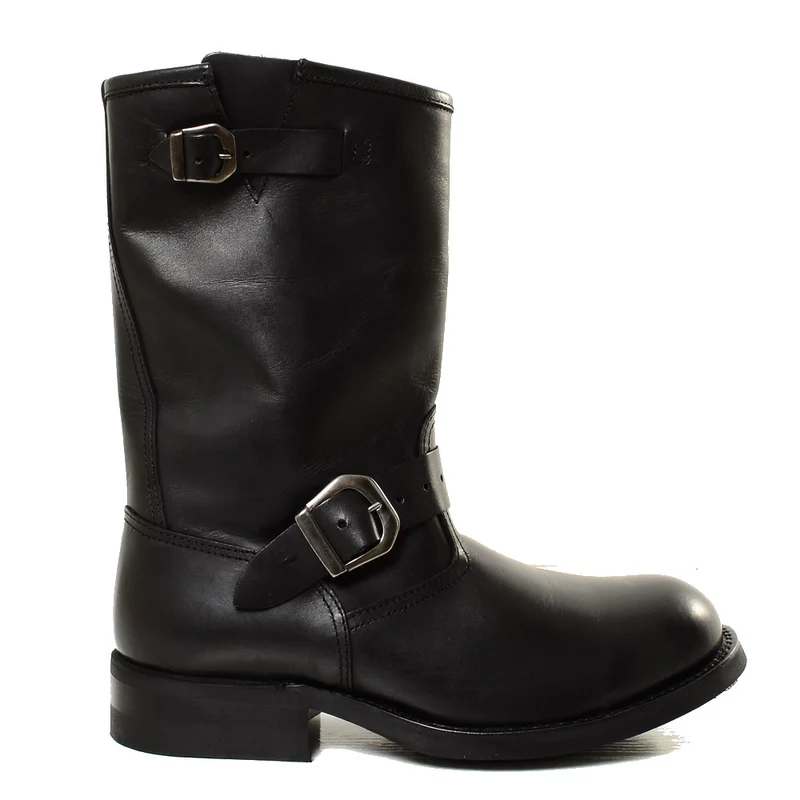 Stivali Donna Metal Biker Boots Punta in Ferro Pelle Nera