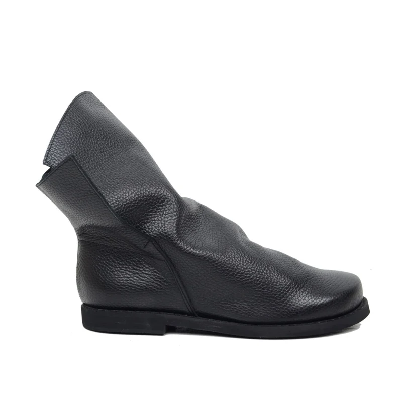 Stivaletti Biker in Pelle Nera ad Apertura Laterale Made in Italy