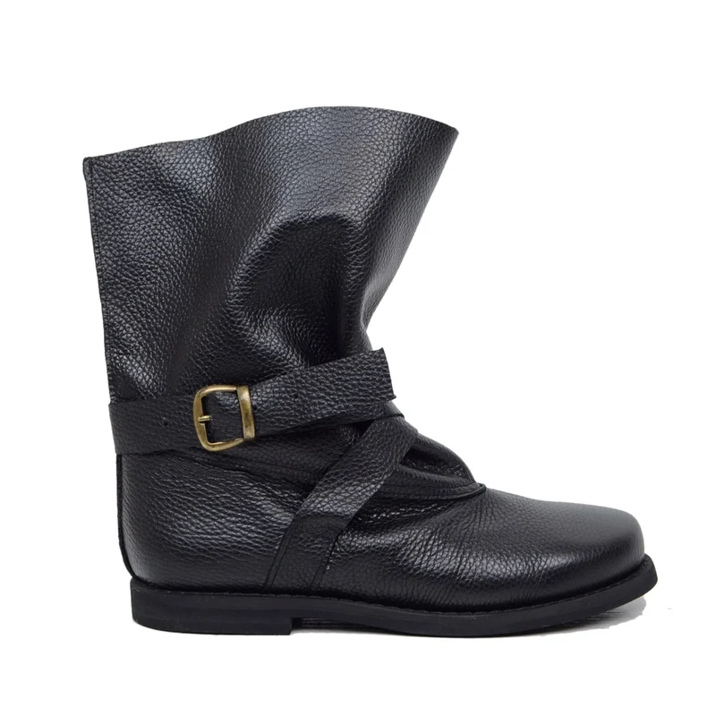 Stivali Biker Boots per Polpacci Grossi in Pelle Nera Fondo Gomma
