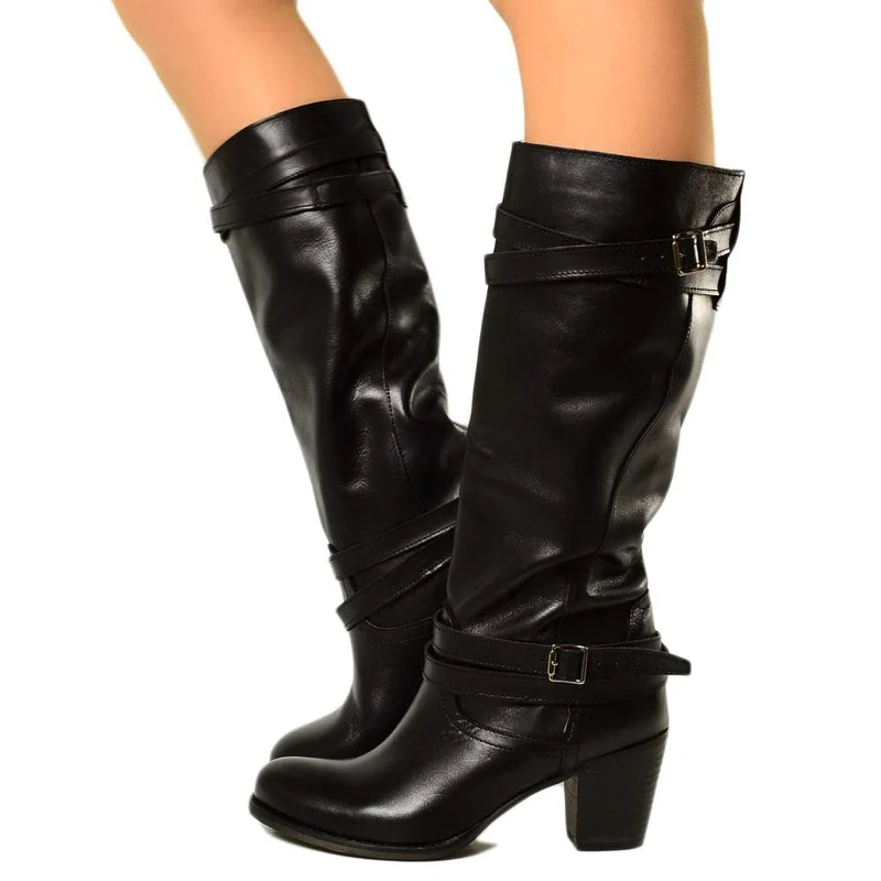 Stivali Donna in Vera Pelle Neri Made in Italy