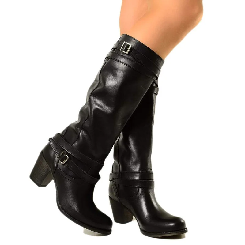 Stivali Donna in Vera Pelle Neri Made in Italy