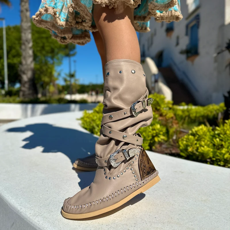 Indianini Ibiza in Pelle Tortora con Fibbie Originali KikkiLine