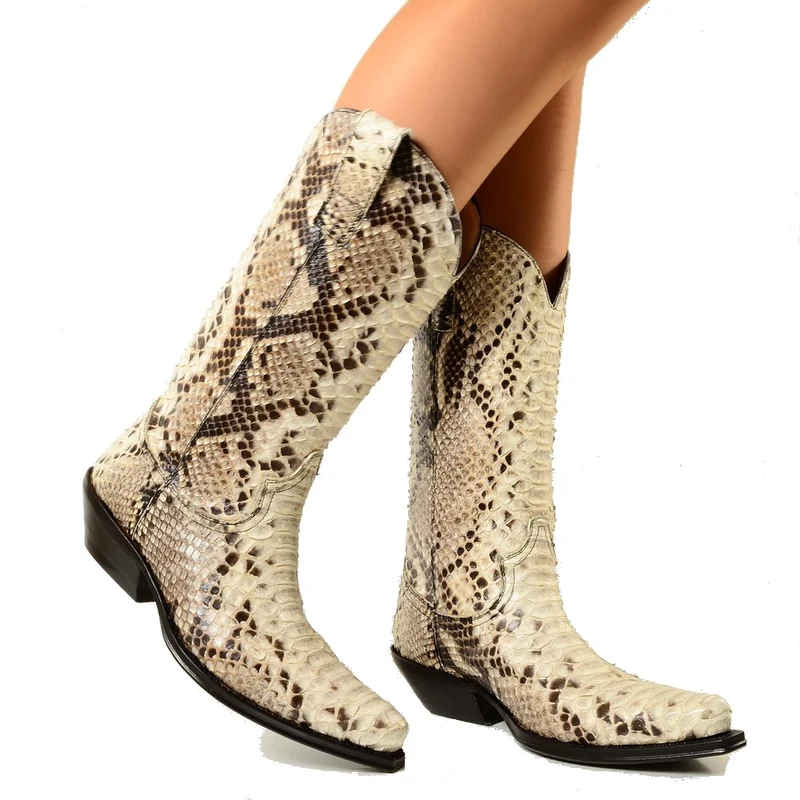 Texani Donna Cowboy in Vera Pelle di Pitone Made in Italy