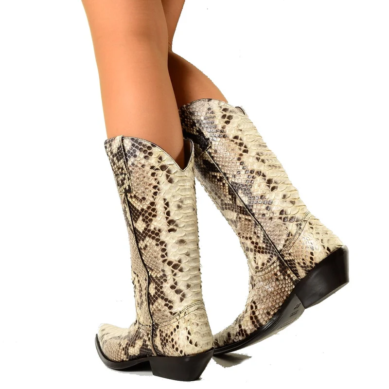 Texani Donna Cowboy in Vera Pelle di Pitone Made in Italy