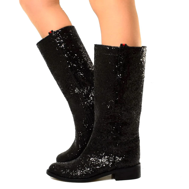 Stivali Camperos in Glitter Boots Donna Western Vintage Neri