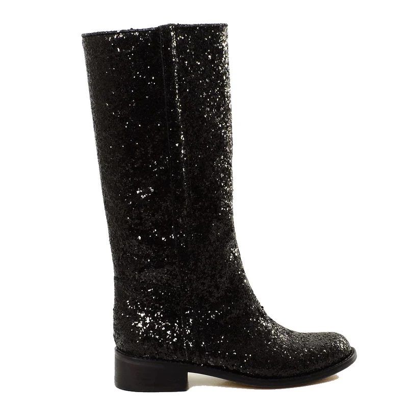 Stivali Camperos in Glitter Boots Donna Western Vintage Neri
