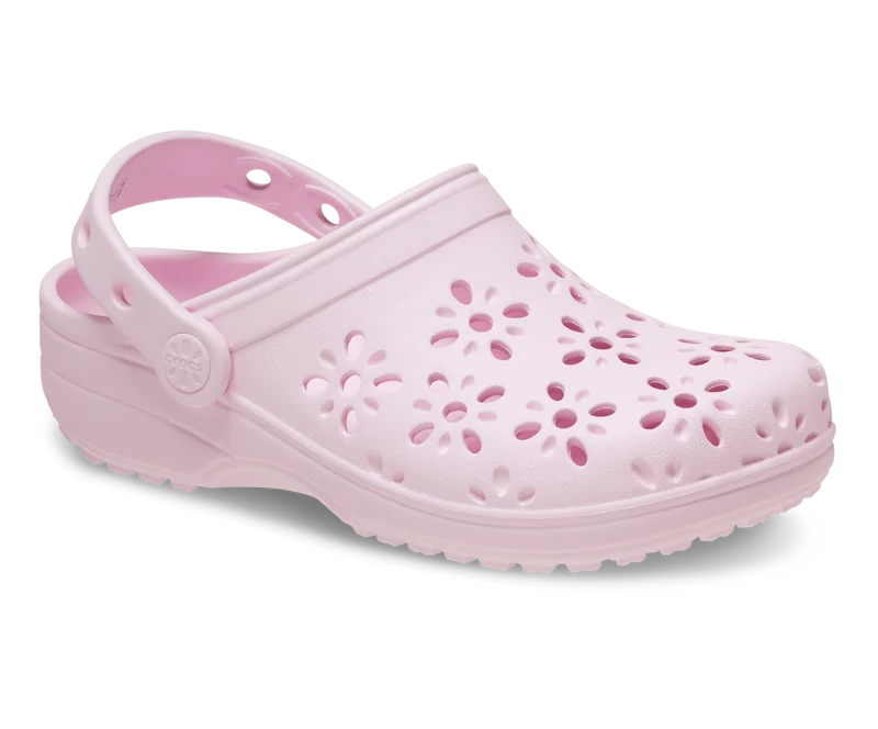 CROCS Kinder Clog mit Blumenmuster und Cut-Outs - Pink Milk