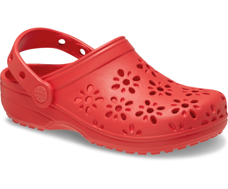 CROCS Kinder Clog mit Blumenmuster und Cut-Outs - Kirschrot