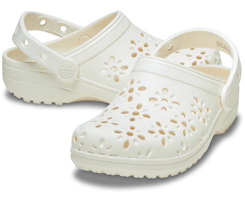 CROCS Kinder Clog mit Blumen-Ausschnitt - Kreide