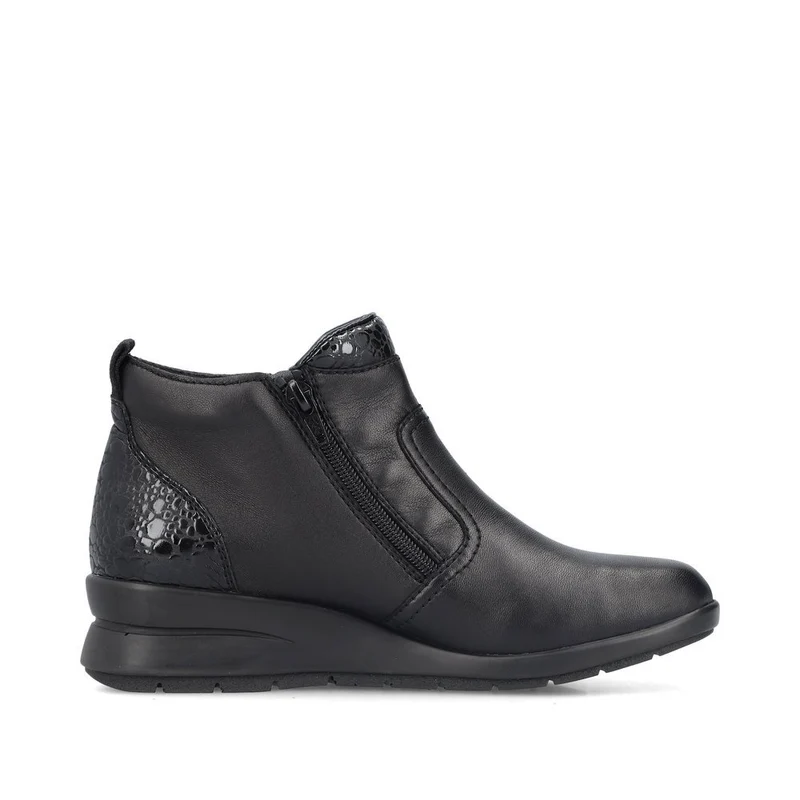 Rieker Damen Modische Lederstiefelette mit Keilabsatz - Schwarz