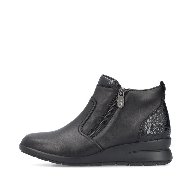 Rieker Damen Modische Lederstiefelette mit Keilabsatz - Schwarz