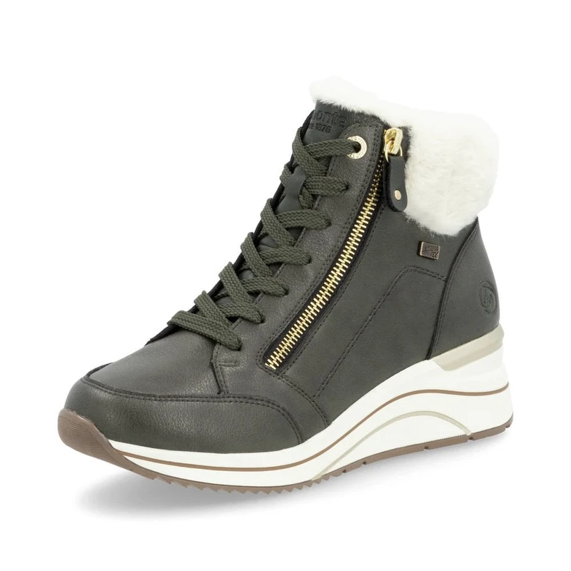 Remonte Damen-Stiefelette aus extra breitem Leder mit Fleecefutter - Grün