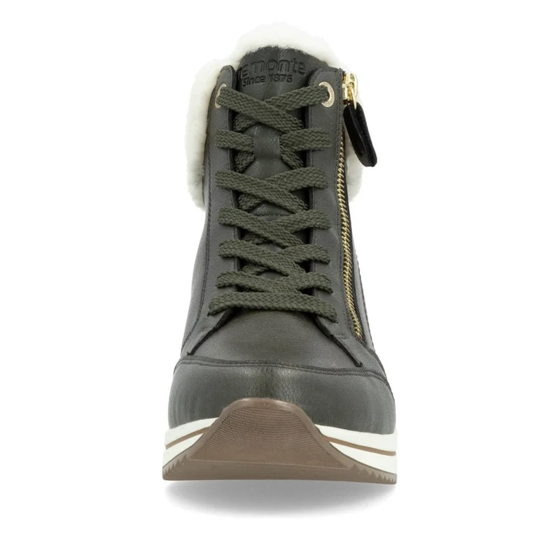 Remonte Damen-Stiefelette aus extra breitem Leder mit Fleecefutter - Grün
