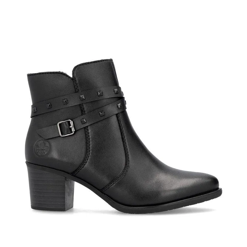 Rieker Damen Modische Stiefelette mit Fleecefutter und Absatz aus Leder - Schwarz