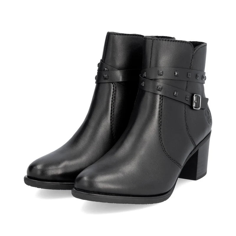 Rieker Damen Modische Stiefelette mit Fleecefutter und Absatz aus Leder - Schwarz