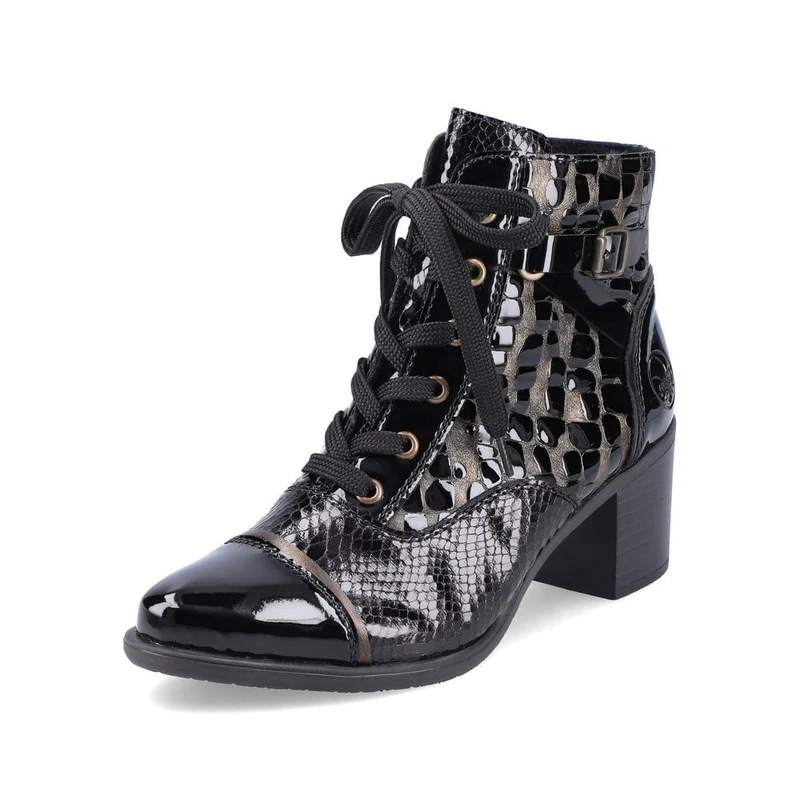 Rieker Damen-Stiefelette mit Fleece-Futter und Absatz - Schwarz