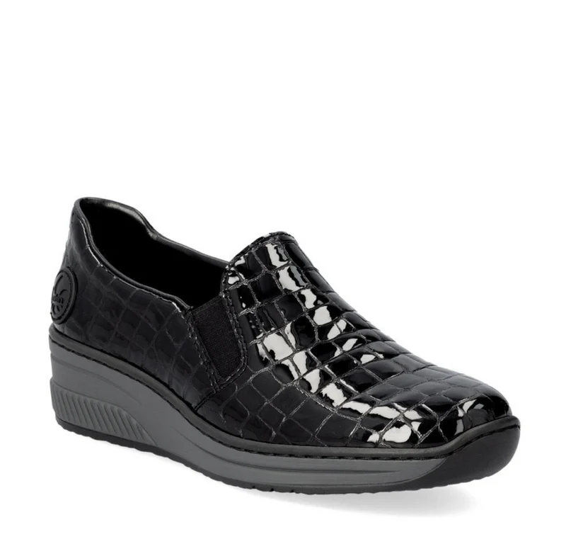 Rieker Loafer aus Leder für Damen mit Keilabsatz - Schwarz