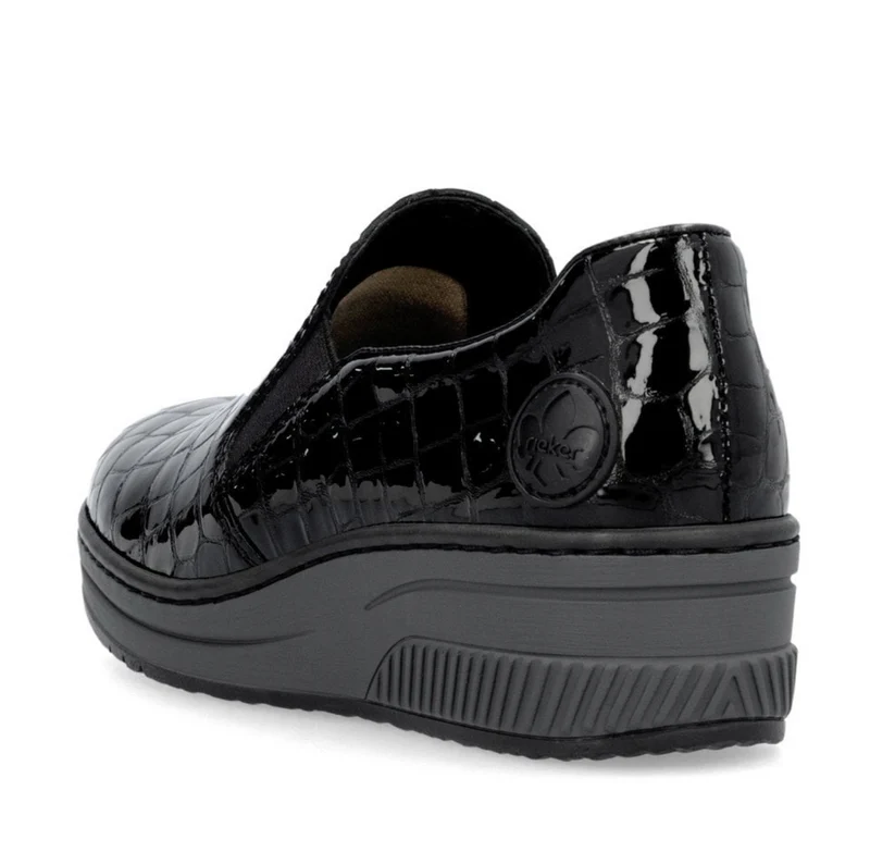 Rieker Loafer aus Leder für Damen mit Keilabsatz - Schwarz