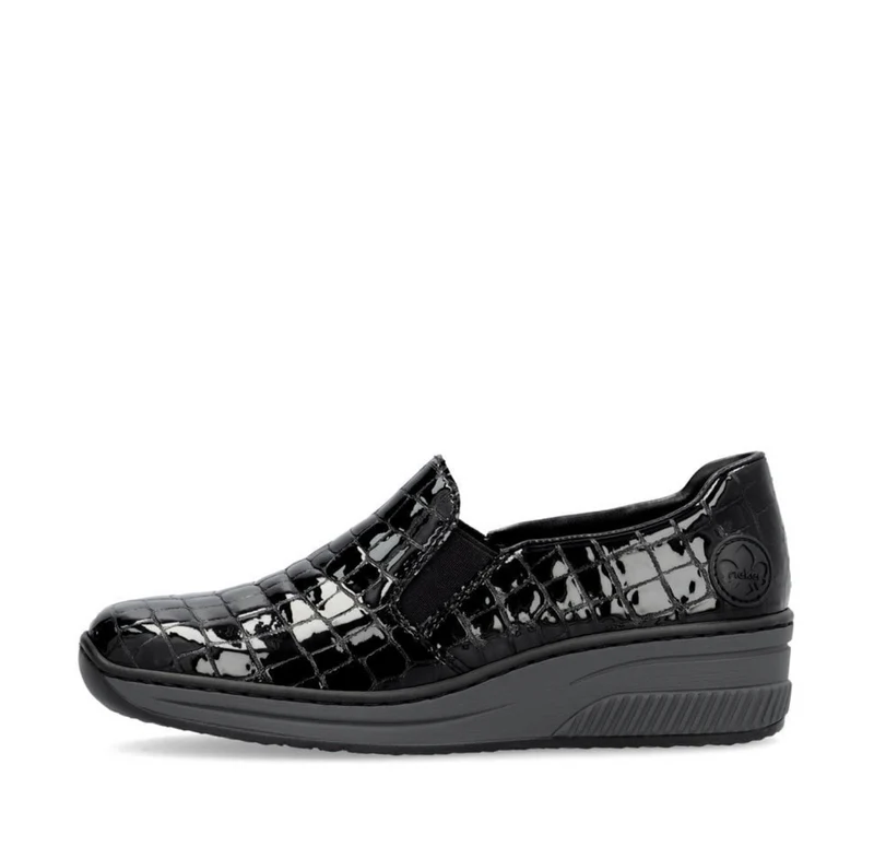 Rieker Loafer aus Leder für Damen mit Keilabsatz - Schwarz