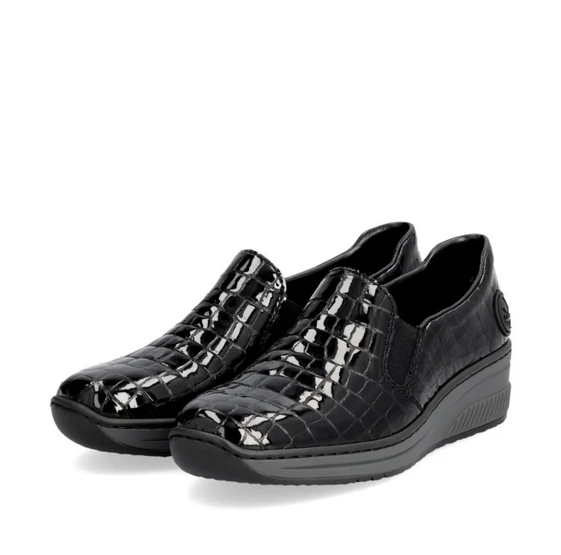 Rieker Loafer aus Leder für Damen mit Keilabsatz - Schwarz