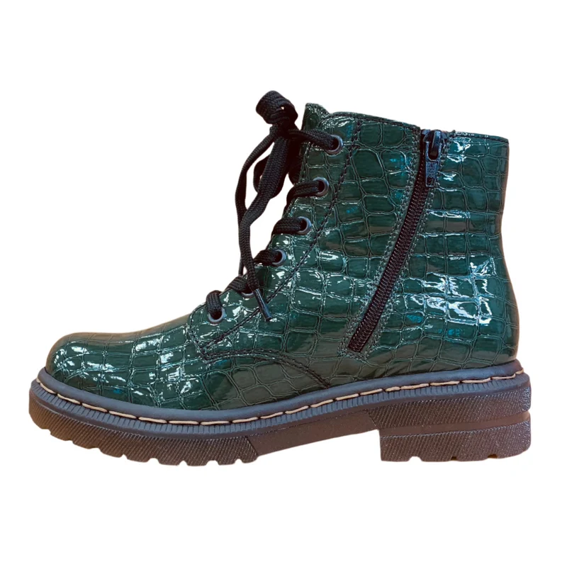 Rieker Damen-Stiefelette aus Lackleder mit Fleecefutter - Grün
