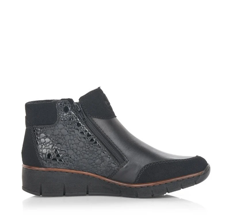 Rieker Damen-Stiefelette mit Keilabsatz und Fleecefutter - Schwarz