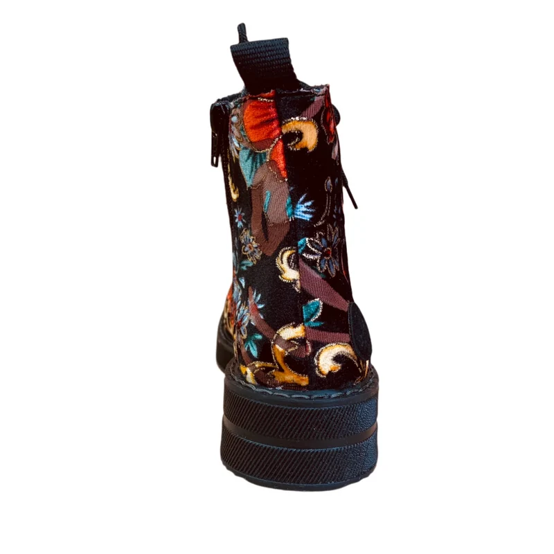 Rieker Damen-Stiefelette mit Blumenmuster und Fleecefutter - Schwarz