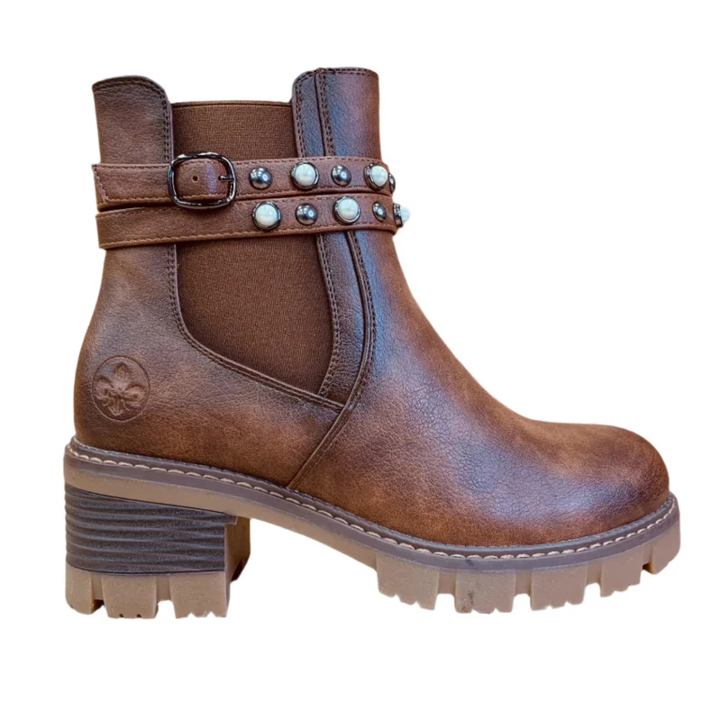 Rieker Damen Stiefelette mit Absatz und Fleecefutter - Braun
