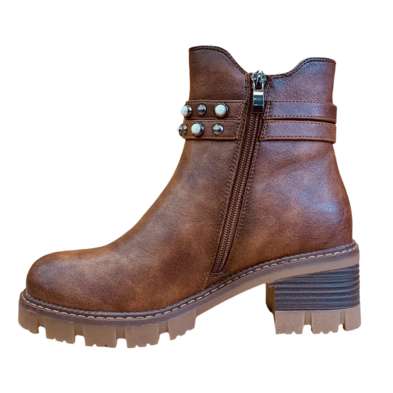 Rieker Damen Stiefelette mit Absatz und Fleecefutter - Braun
