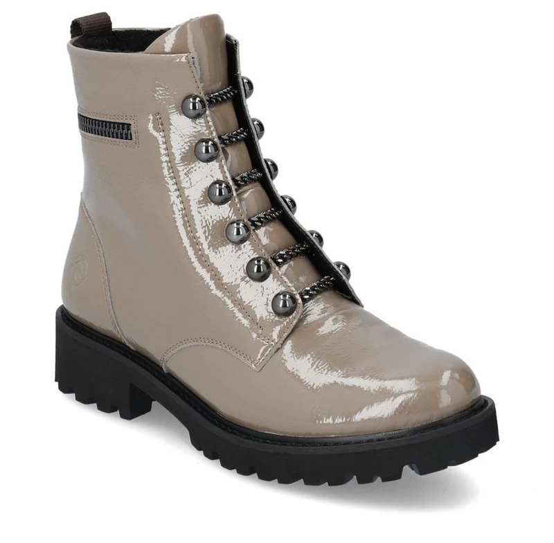 Remonte Damen-Stiefelette aus Lackleder mit Fleecefutter - Beige