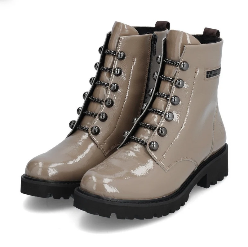 Remonte Damen-Stiefelette aus Lackleder mit Fleecefutter - Beige