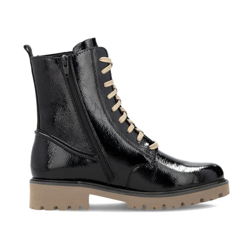 Remonte Damen-Stiefelette aus Lackleder mit Fleecefutter - Schwarz