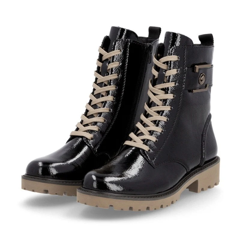 Remonte Damen-Stiefelette aus Lackleder mit Fleecefutter - Schwarz