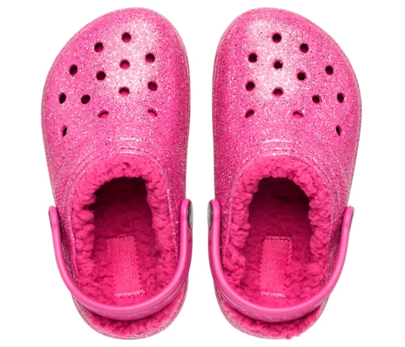 Crocs Klassisch gefütterter Glitzer-Clog für Kinder – Fuchsia Fun