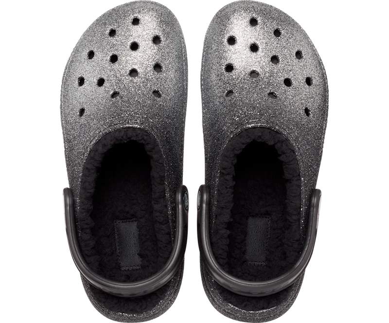 Crocs Unisex Classic Glitter Lined Clog - Schwarz / Silber