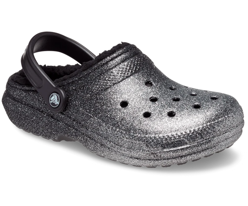 Crocs Unisex Classic Glitter Lined Clog - Schwarz / Silber