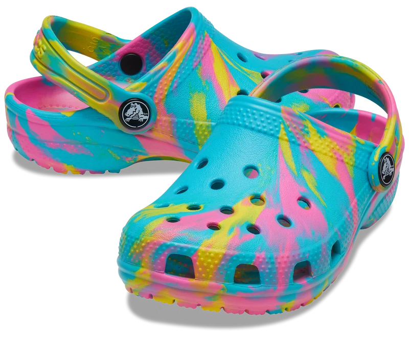 Crocs Klassischer marmorierter Kinder-Clog – Digital Aqua