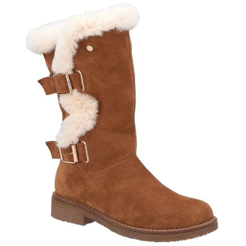 Hush Puppies Breiter Megan-Wildlederstiefel für Damen – Hellbraun