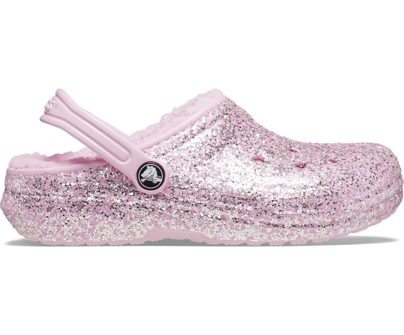 Crocs Klassisch gefütterter Glitzer-Clog für Kinder – Flamingo Pink