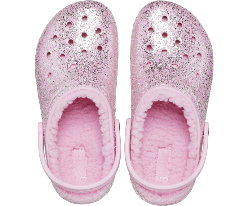 Crocs Klassisch gefütterter Glitzer-Clog für Kinder – Flamingo Pink